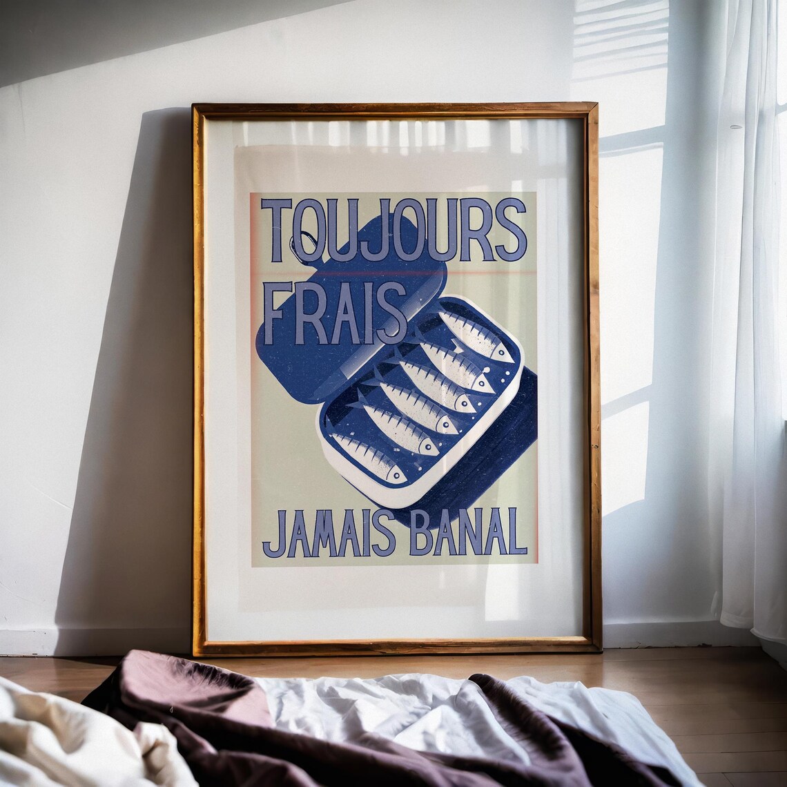 Sardine Print Blue Wall Art Print Sardines Tin Print Kitchen Wall Art Fish Print Retro Kitchen Decor Seafood Wall Art