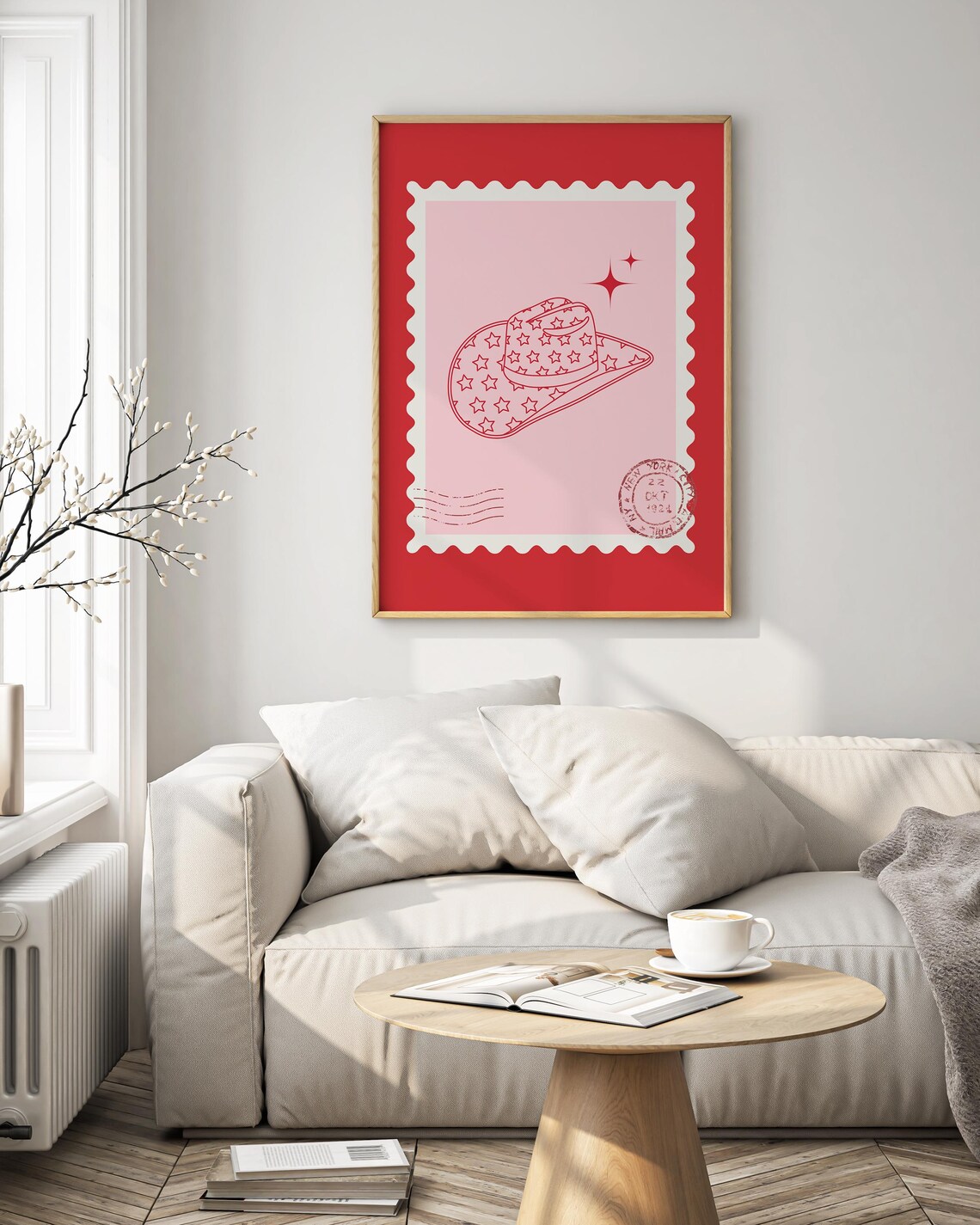 Pink Cowgirl Hat Stars Postage Stamp Trendy Western Wall Art Poster - Image 2