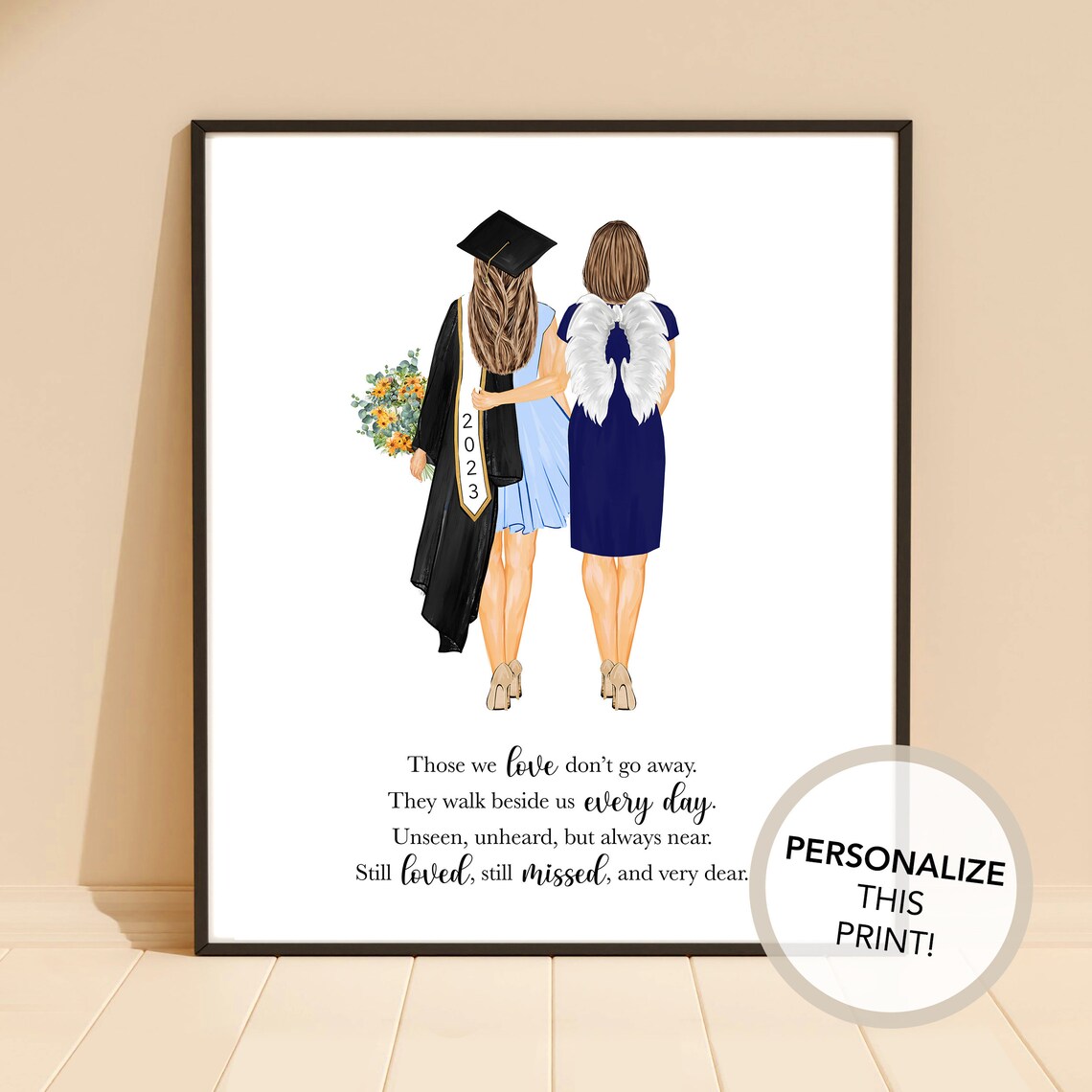 Personalized Graduate and Guardian Angel Mother Memorial Quote Poster