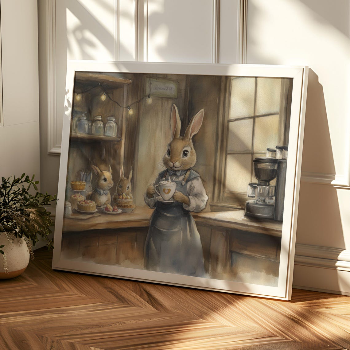 Bunny Cafe Rabbit Barista With Coffee And Pastries Kitchen Poster - Image 2