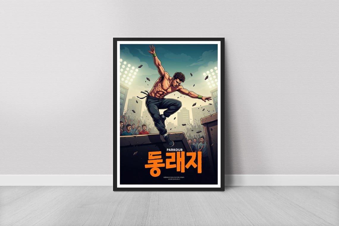 Parkour Urban Athlete Jumping Comic Style Action Sports Poster