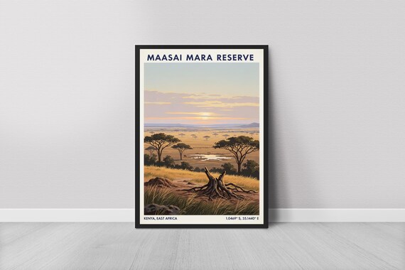 East African Savannah Travel Poster Art Print Wall