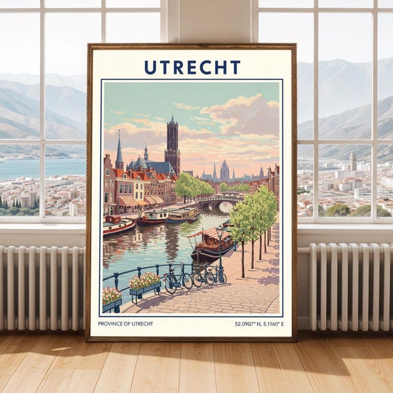 Utrecht Canal Art Print Retro European Cityscape Poster