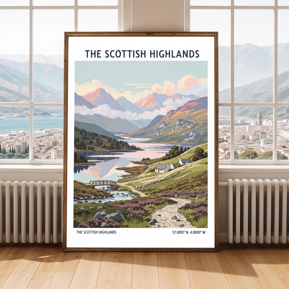 Scottish Highlands Loch Pastel Mountain Vintage Travel Poster
