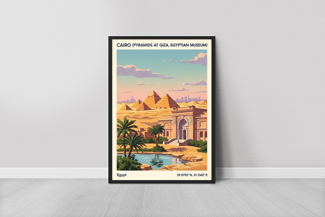 Cairo Egypt Pyramids of Giza Museum Desert Heritage Travel Poster