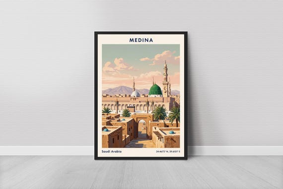 Medina Poster Vintage Travel Gouache Green Dome And Sandstone Walls
