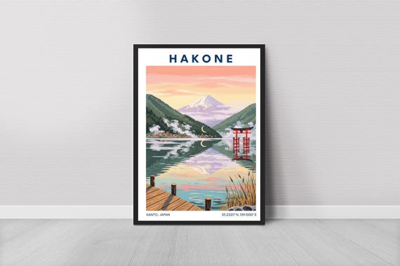 Hakone Japan Art Print Riverscape Torii Gate Travel Poster