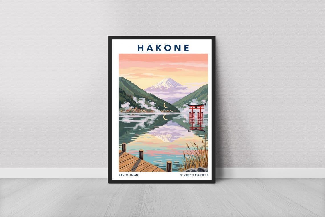 Hakone Japan Art Print Riverscape Torii Gate Travel Poster