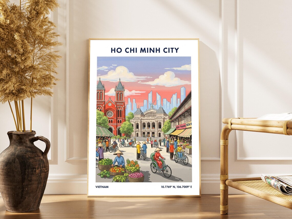 Ho Chi Minh City Vietnam Vintage Street Scene With Cathedral Poster