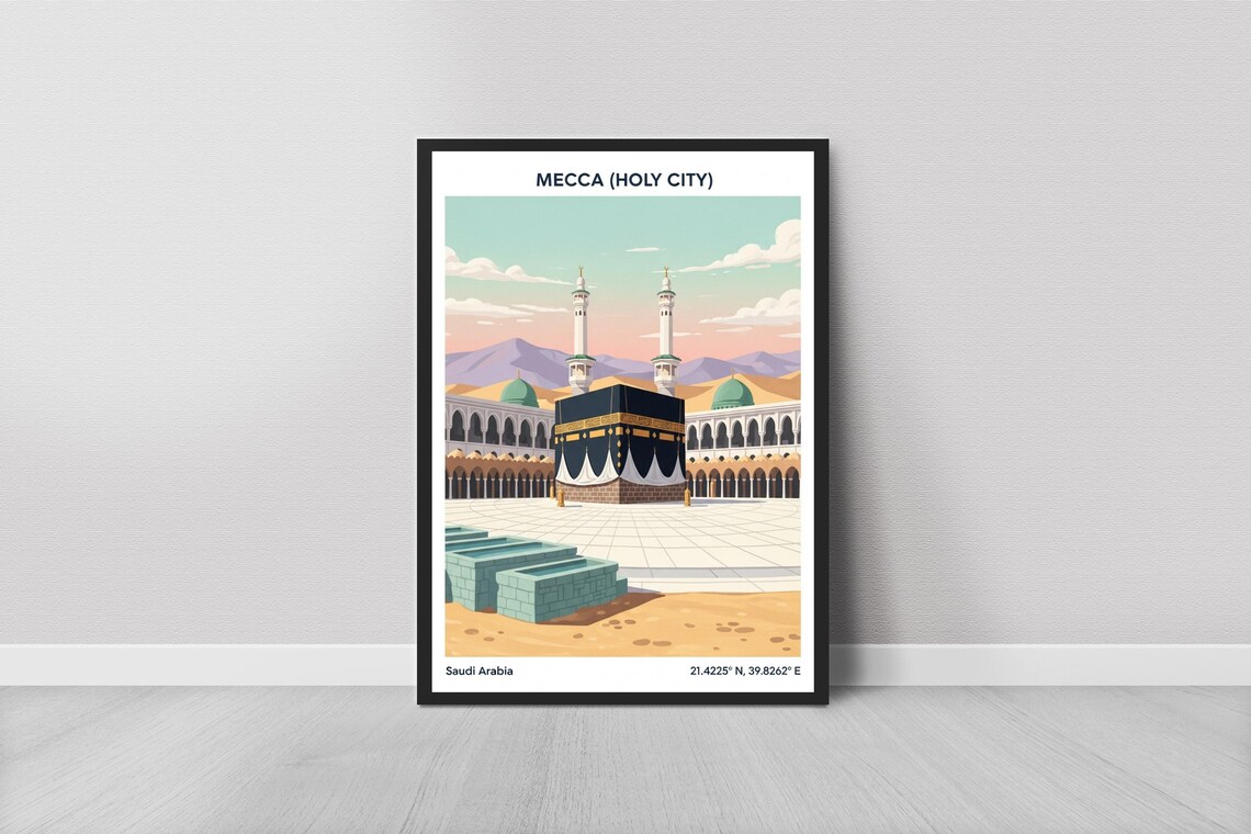 Mecca Art Print, Minimalist Holy City