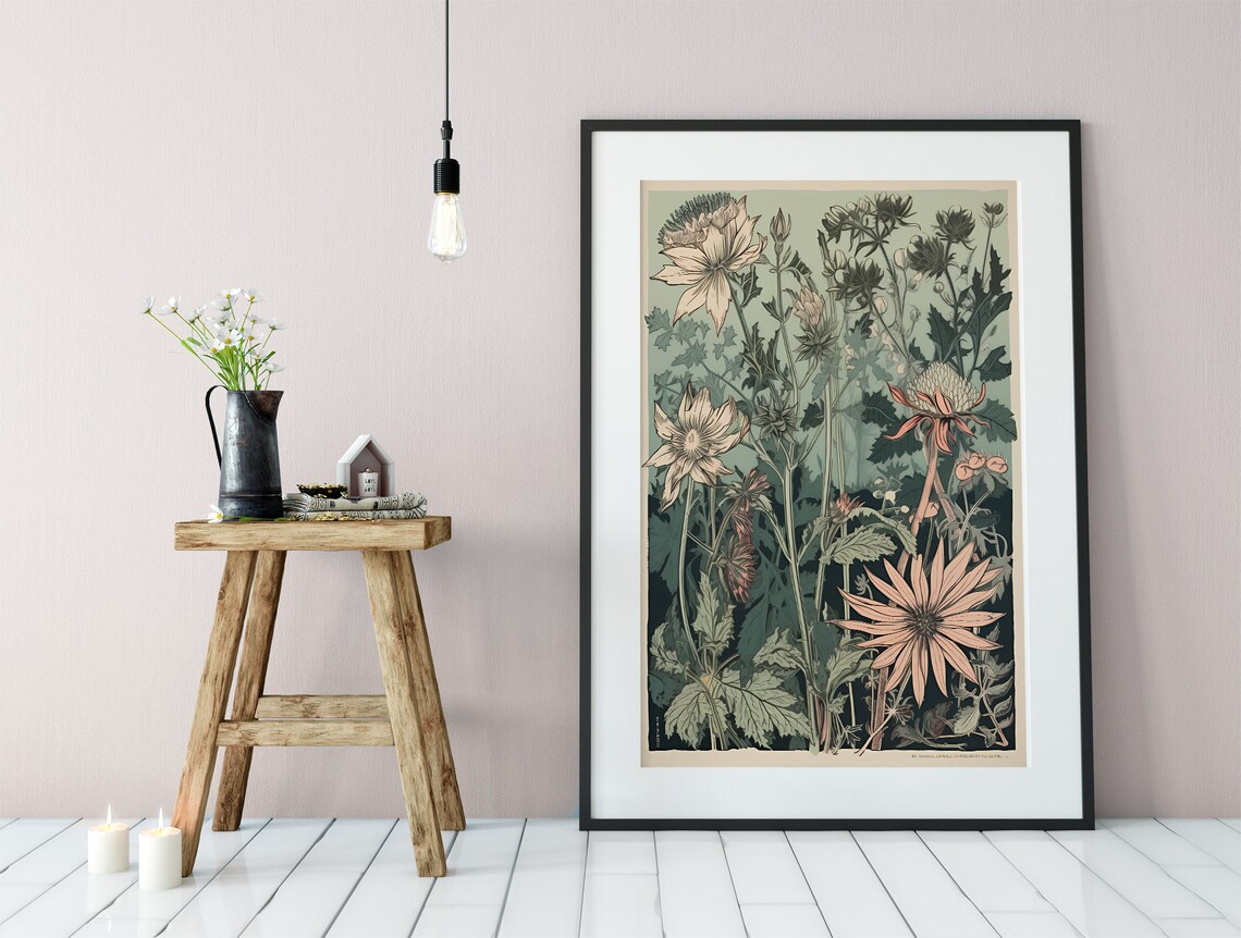 Vintage Floral Botanical Print, Bohemian Botanical Art