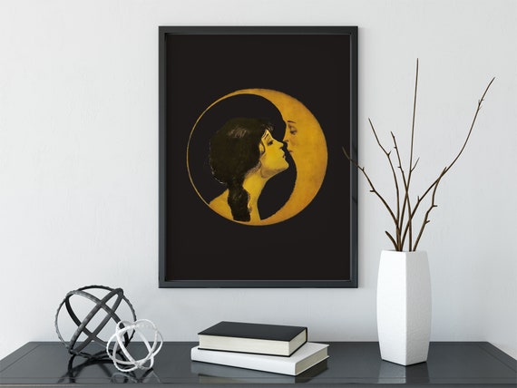 Woman Kissing Moon - Art Nouveau