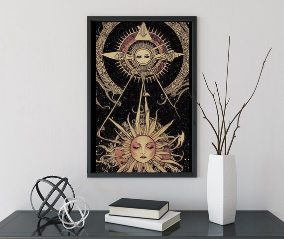 Art Nouveau Sun Faces Black Gold Celestial Decorative Poster
