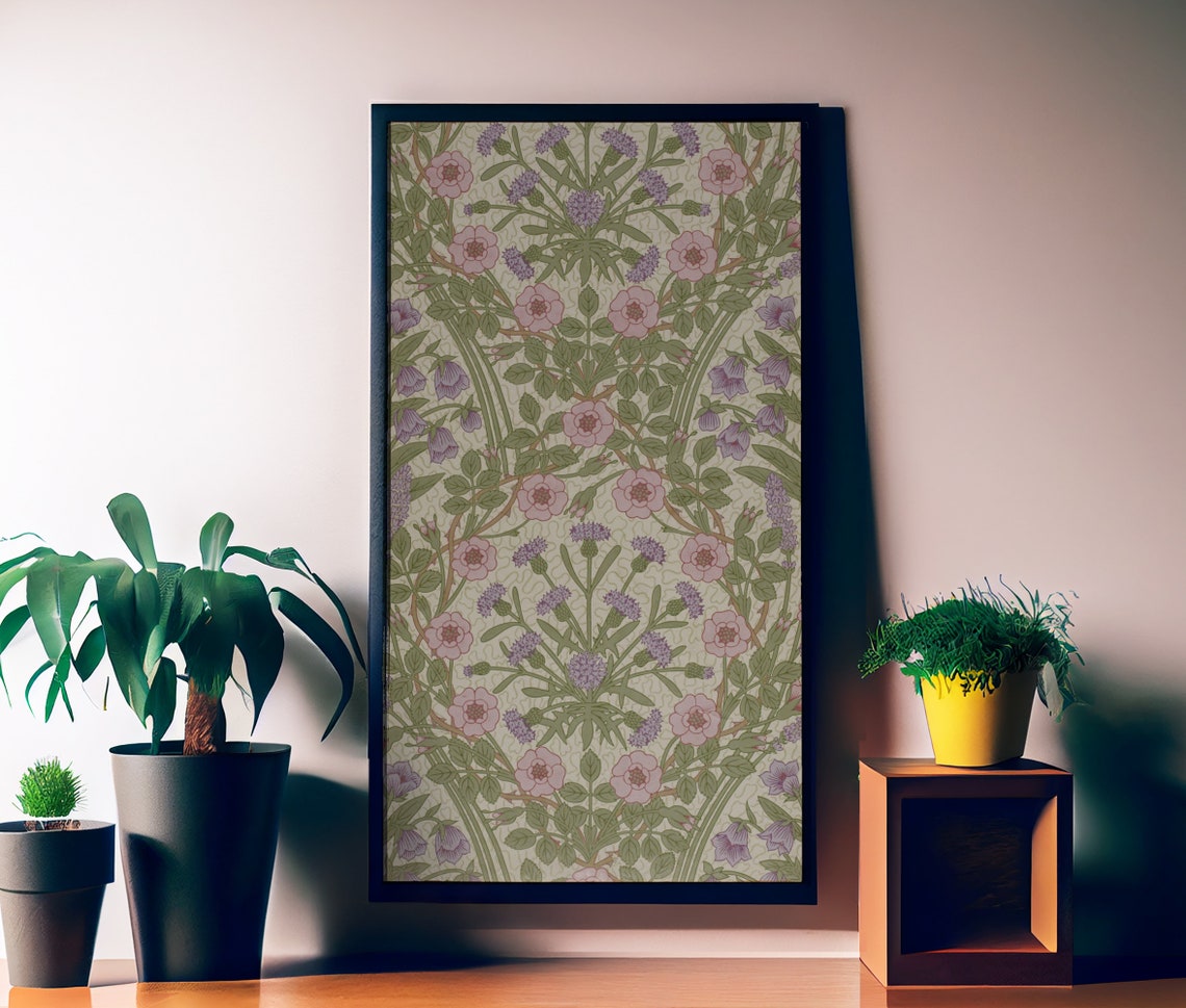 Vintage Green Floral Art Nouveau Print Green Art Nouveau Poster Bohemian Print Large Artwork Pink And Green Long Poster