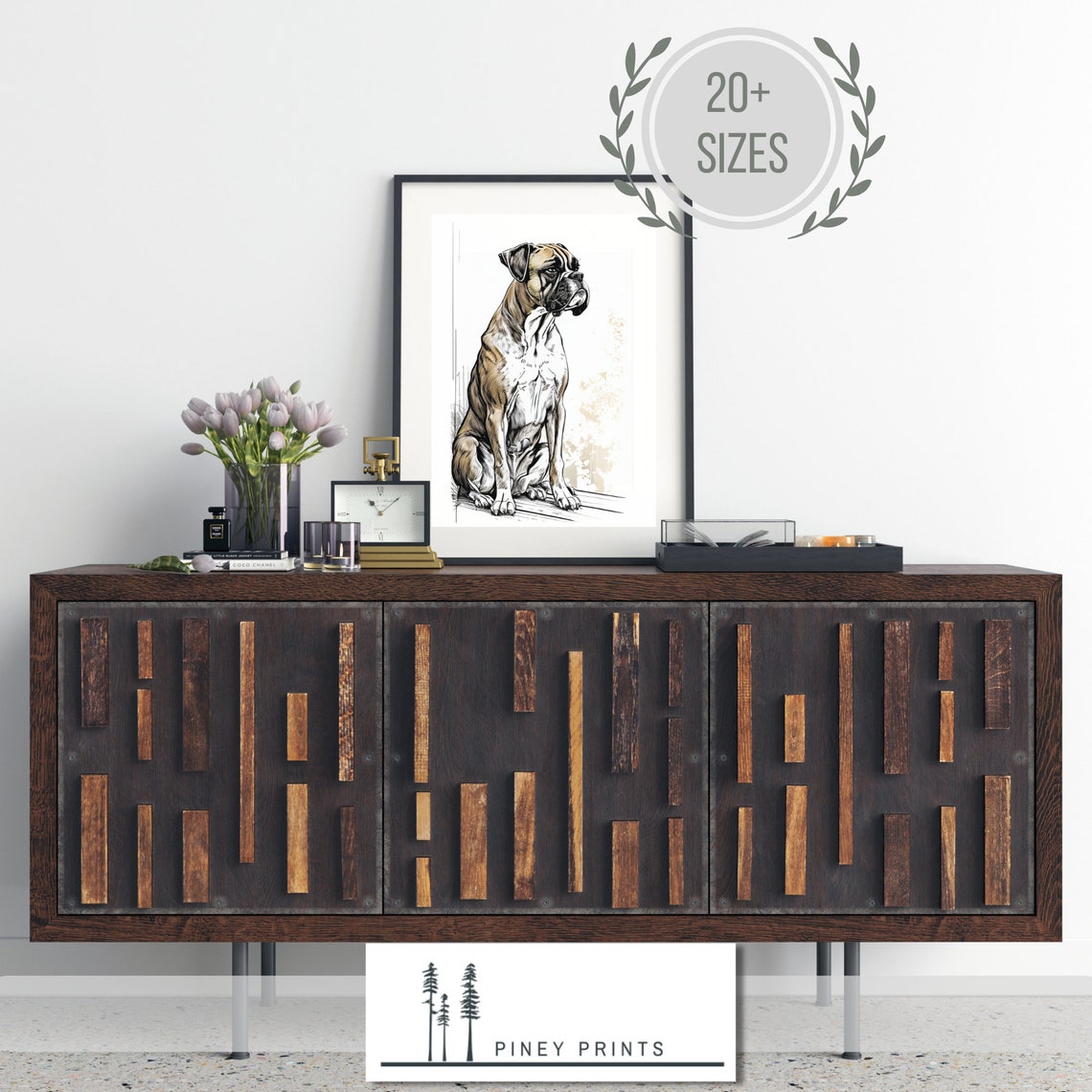 Boxer Dog Portrait Ink Illustration Seated Brindle Minimalist Poster - Image 4