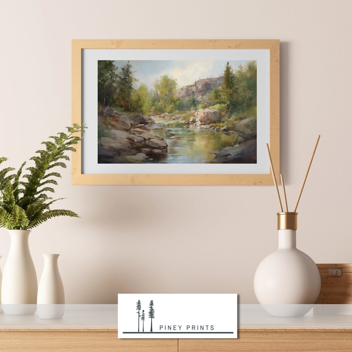 Mountain Creek Impressionist Rocky Stream Pine Forest Summer Poster - Image 2