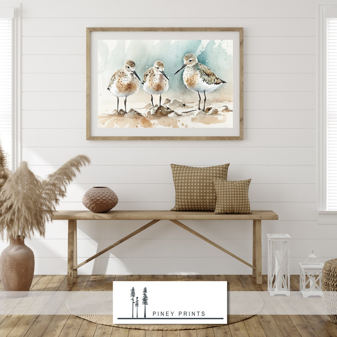 Three Sandpipers Watercolor Beach Birds Coastal Shoreline Wall Poster - Image 2