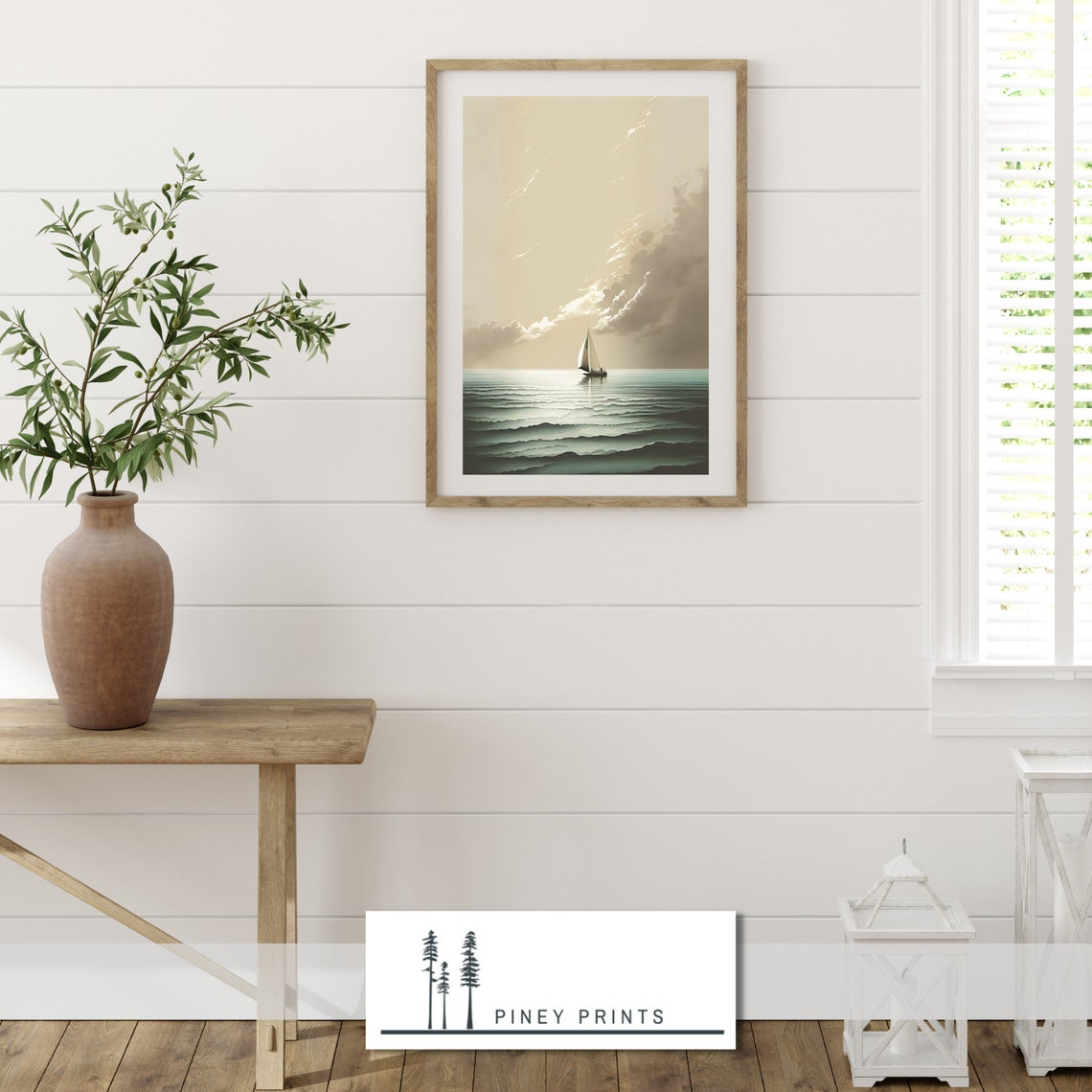 Lone Sailboat Calm Turquoise Sea Minimalist Ocean Art Poster - Image 4