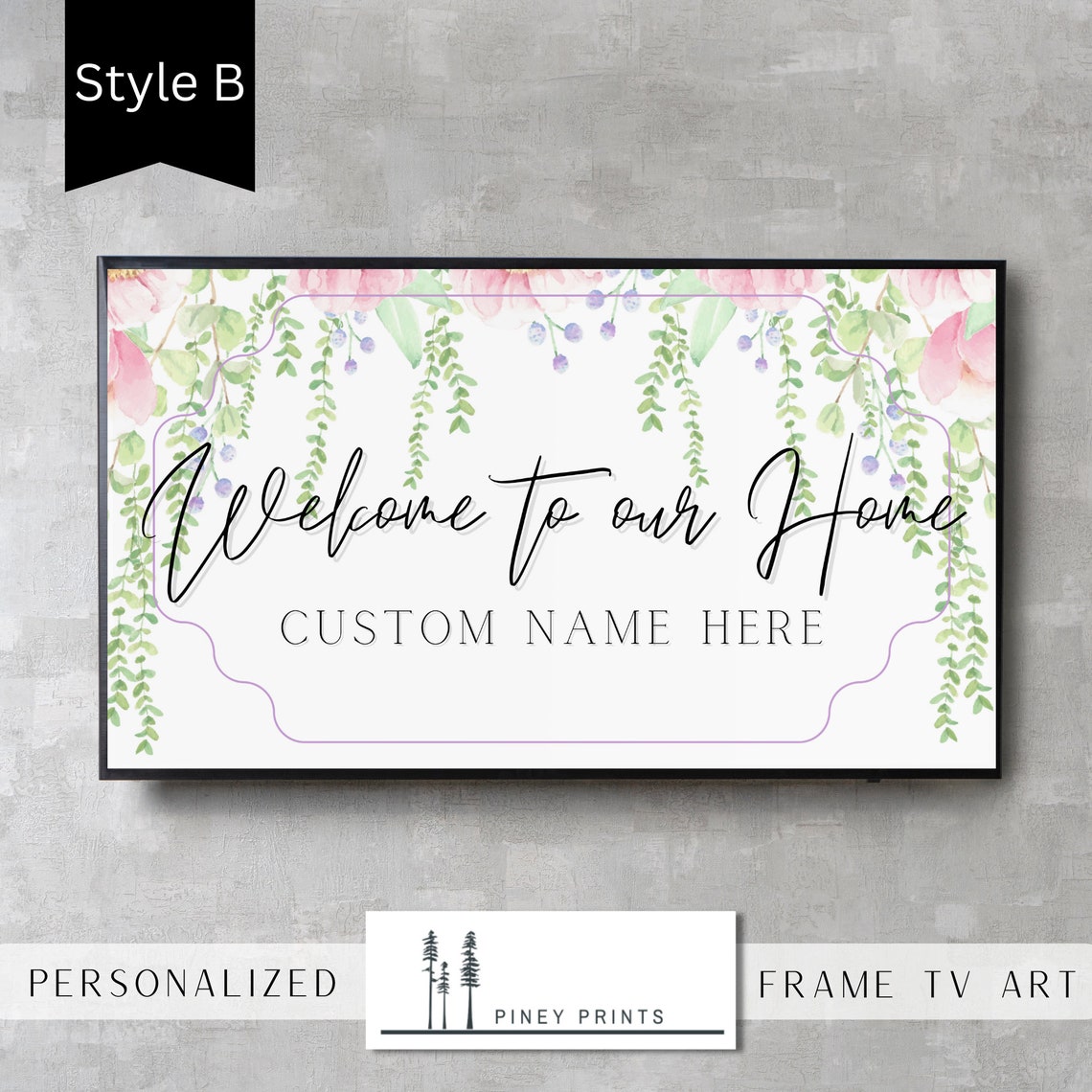 Welcome Home Custom Name Botanical Script TV Art Digital Poster - Image 3
