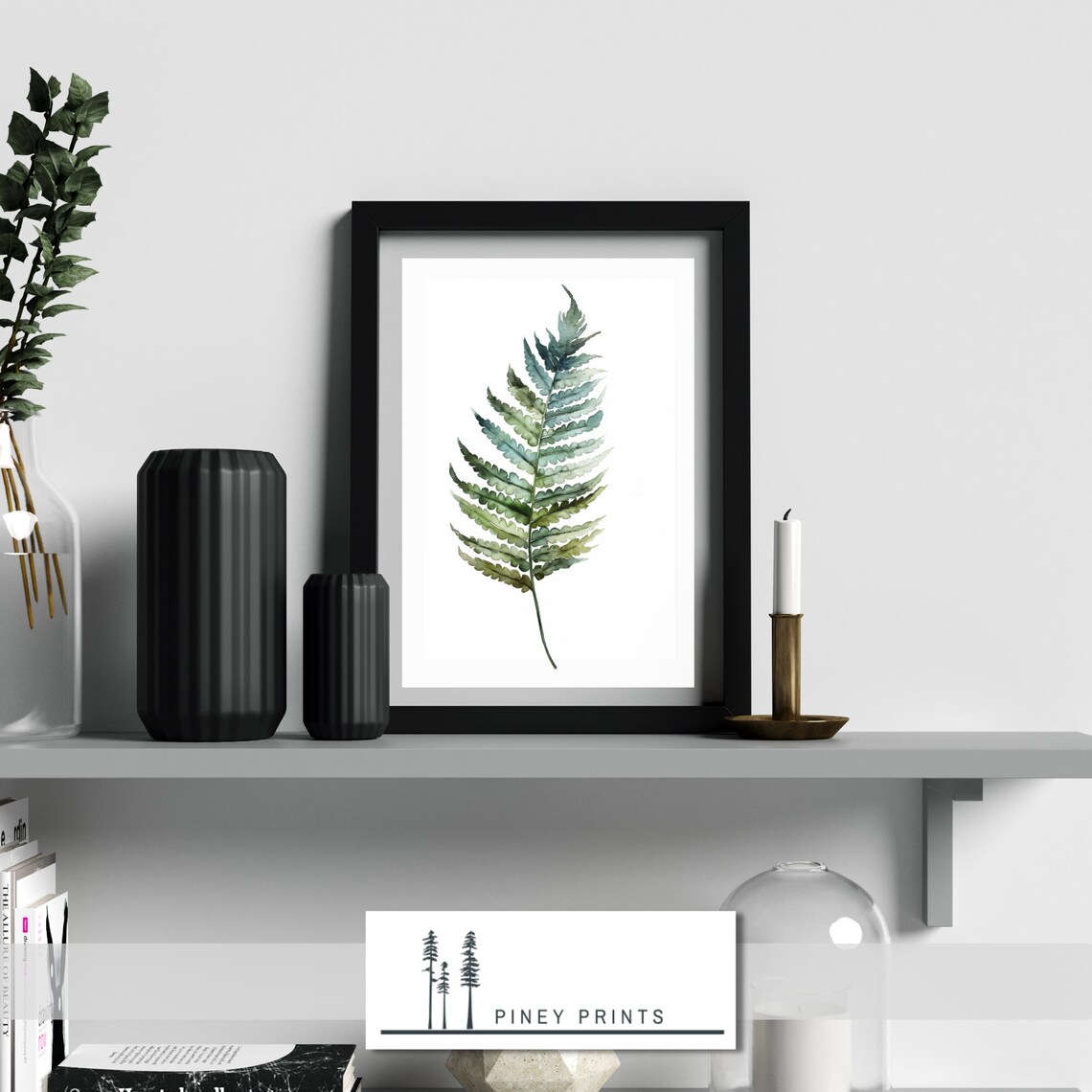 Teal Green Fern Leaf Watercolor Minimalist Modern Botanical Poster - Image 2
