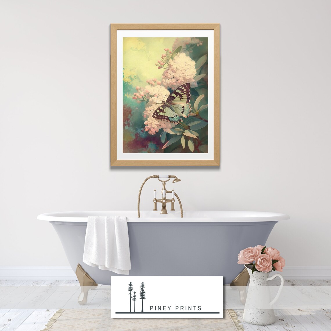 Swallowtail Butterfly Blossom Branch Floral Painting Art Poster - Image 4