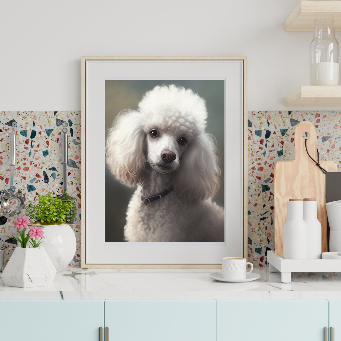 White Poodle Portrait Vintage Painting Cute Dog Art Gallery Poster
