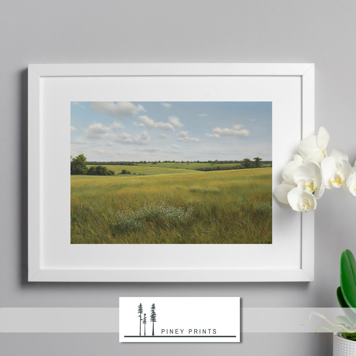 Rolling Green Meadow Wildflower Field Oil Painting Landscape Poster - Image 3
