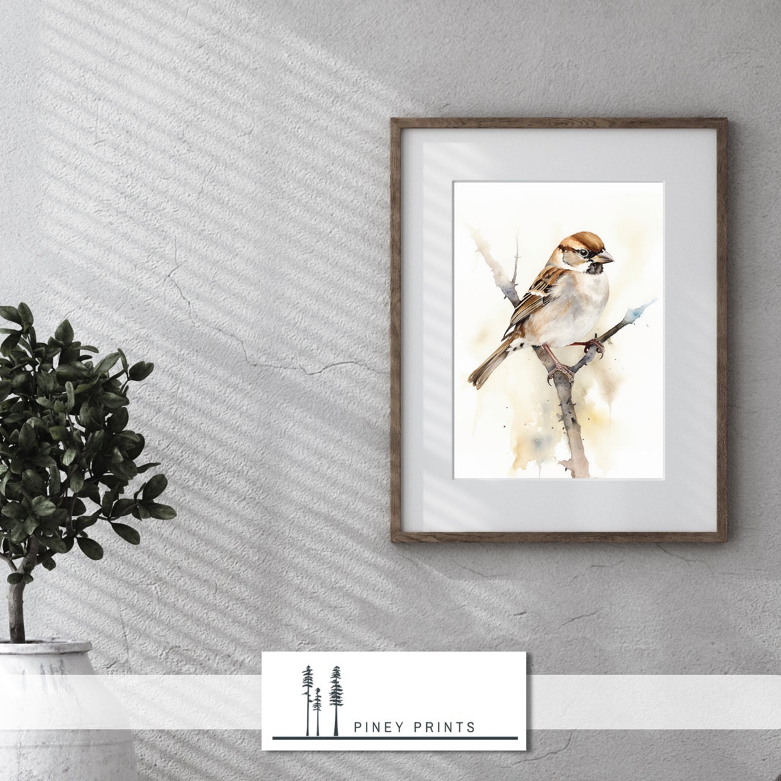 Watercolor Sparrow Perched On Branch Minimalist Bird Painting Poster - Image 2