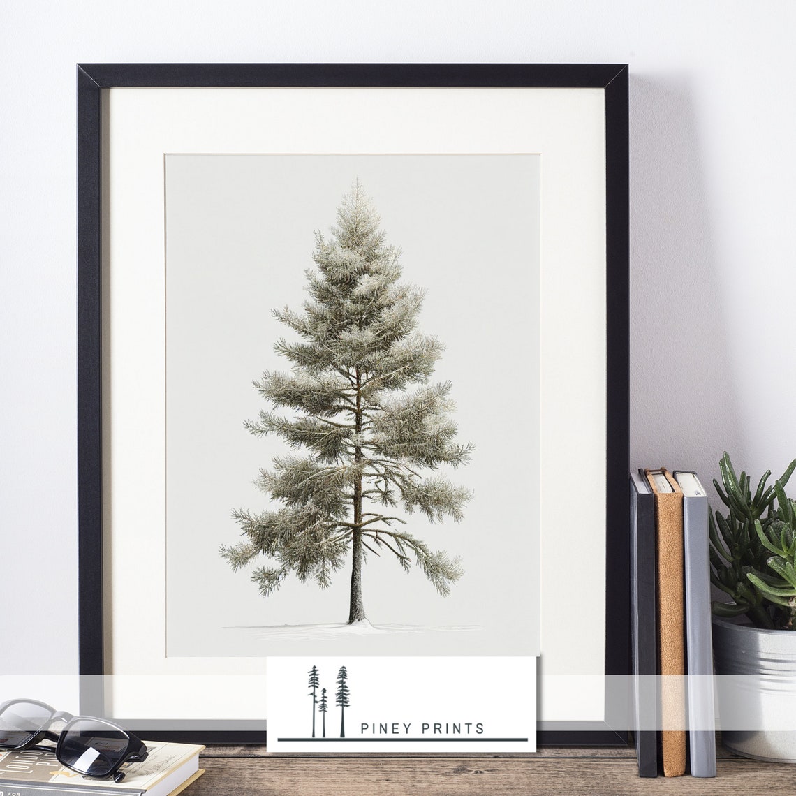 Snowy Pine Tree Minimalist Winter Botanical Single Tree Art Poster - Image 3