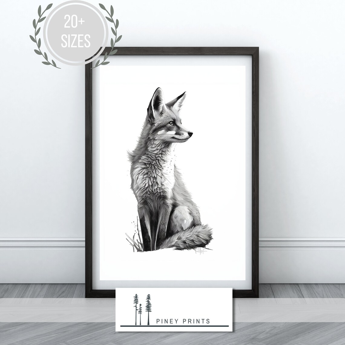 Black and White Fox Portrait Minimalist Woodland Animal Illustration Poster - Image 4