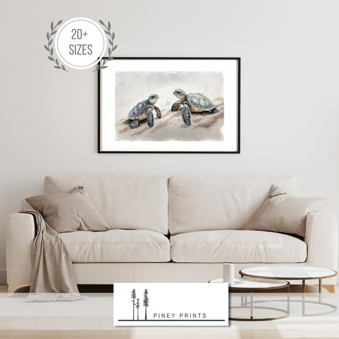 Two Baby Sea Turtles On Sand Watercolor Hatchling Ocean Art Poster