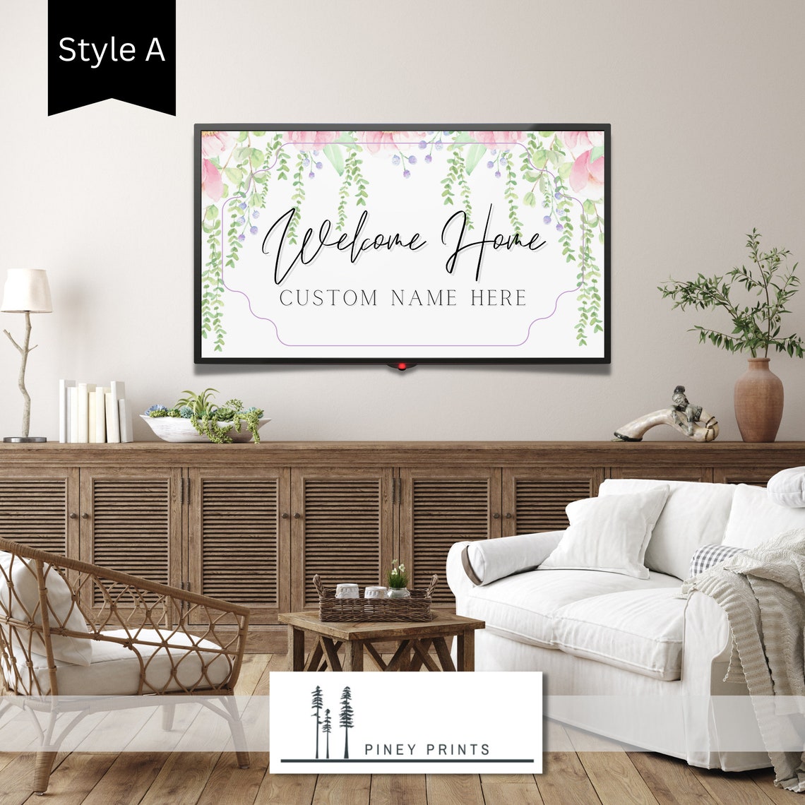 Welcome Home Custom Name Botanical Script TV Art Digital Poster - Image 2