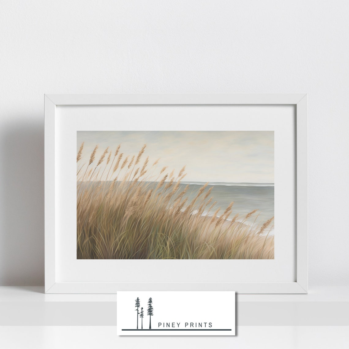 Coastal Dune Grass Beach Painting Muted Seaside Nature Poster - Image 2