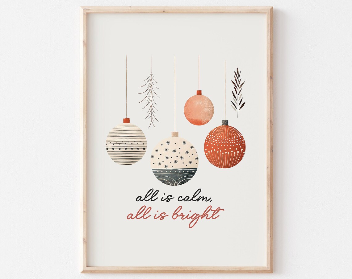 All Is Calm All Is Bright Hanging Boho Baubles Holiday Art Poster