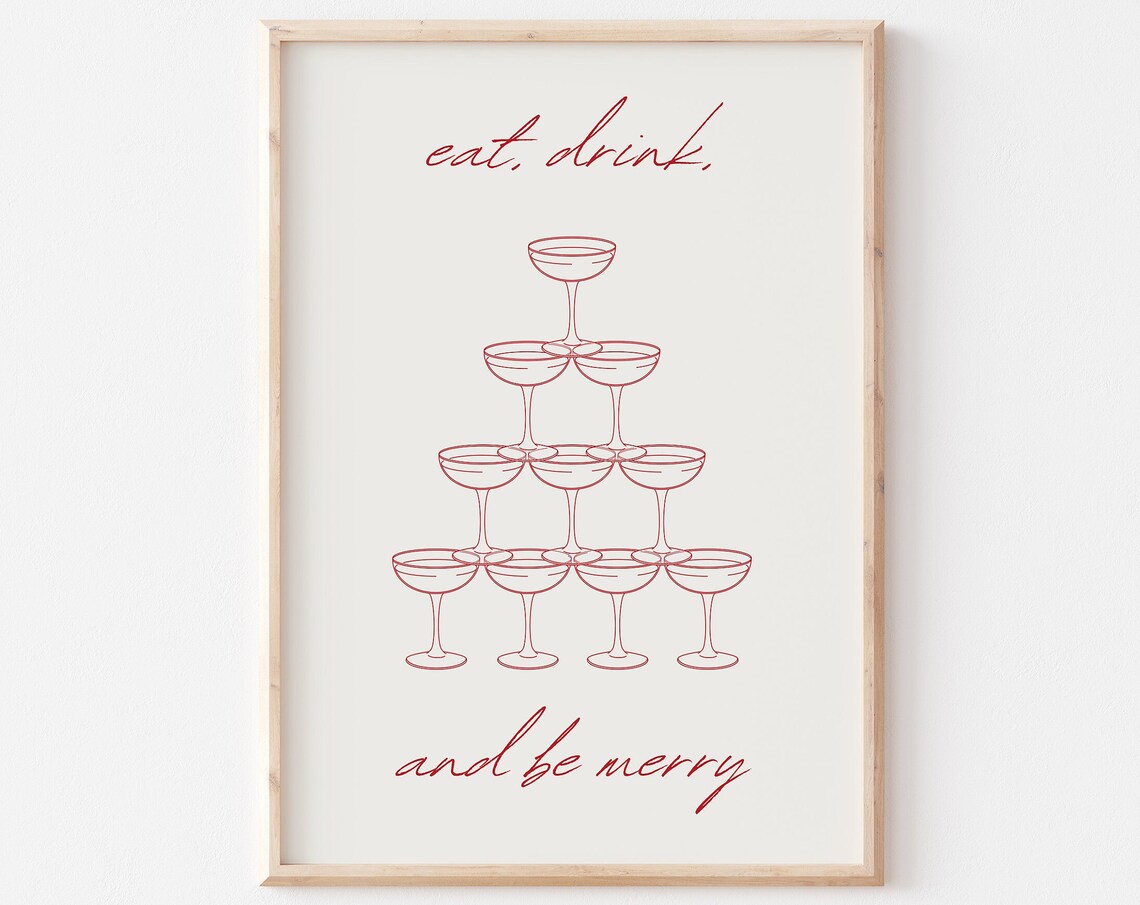 Eat Drink And Be Merry Champagne Tower Minimalist Line Art Poster