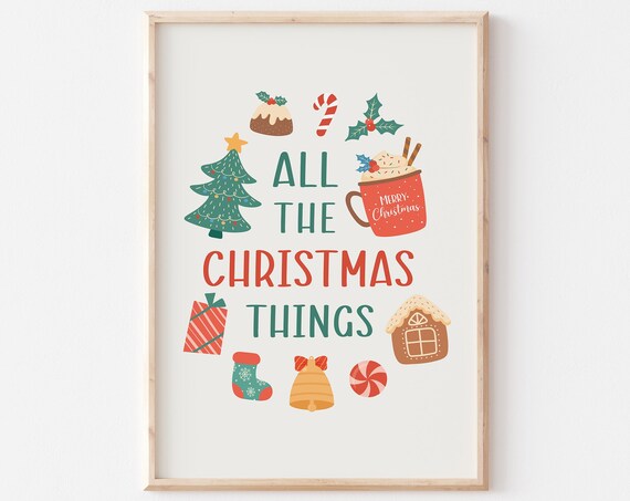 All the Christmas Things Retro Flat Illustration Holiday Art Poster