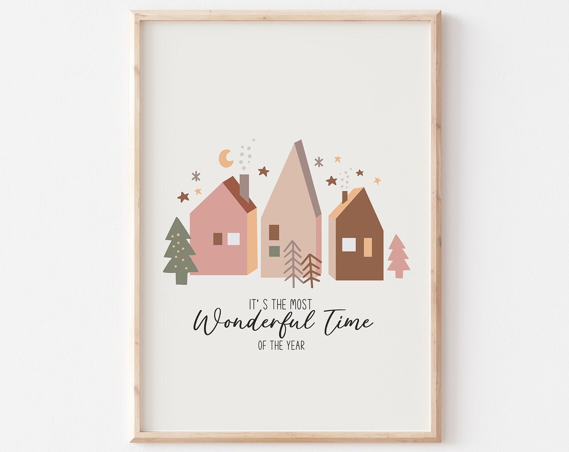 Most Wonderful Time Of The Year Boho Village Holiday Quote Poster