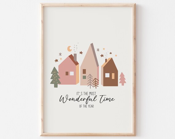 Most Wonderful Time Of The Year Boho Village Holiday Quote Poster