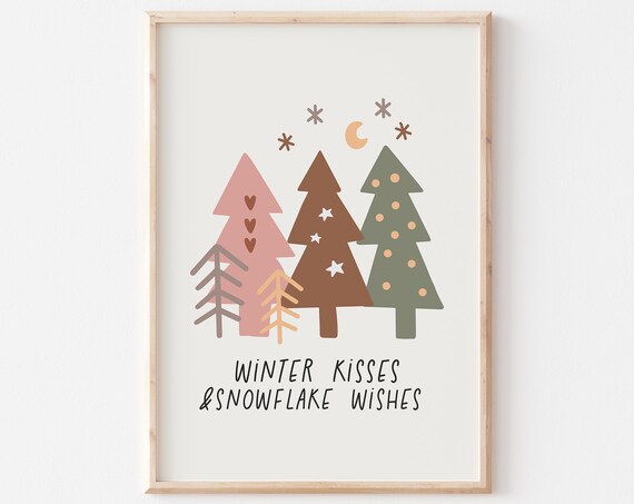Winter Kisses And Snowflake Wishes Pastel Trees Christmas Poster