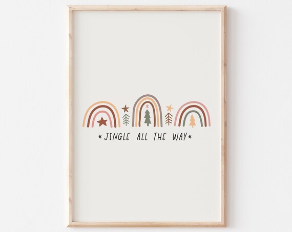 Jingle All The Way Boho Rainbows Christmas Trees Minimalist Poster