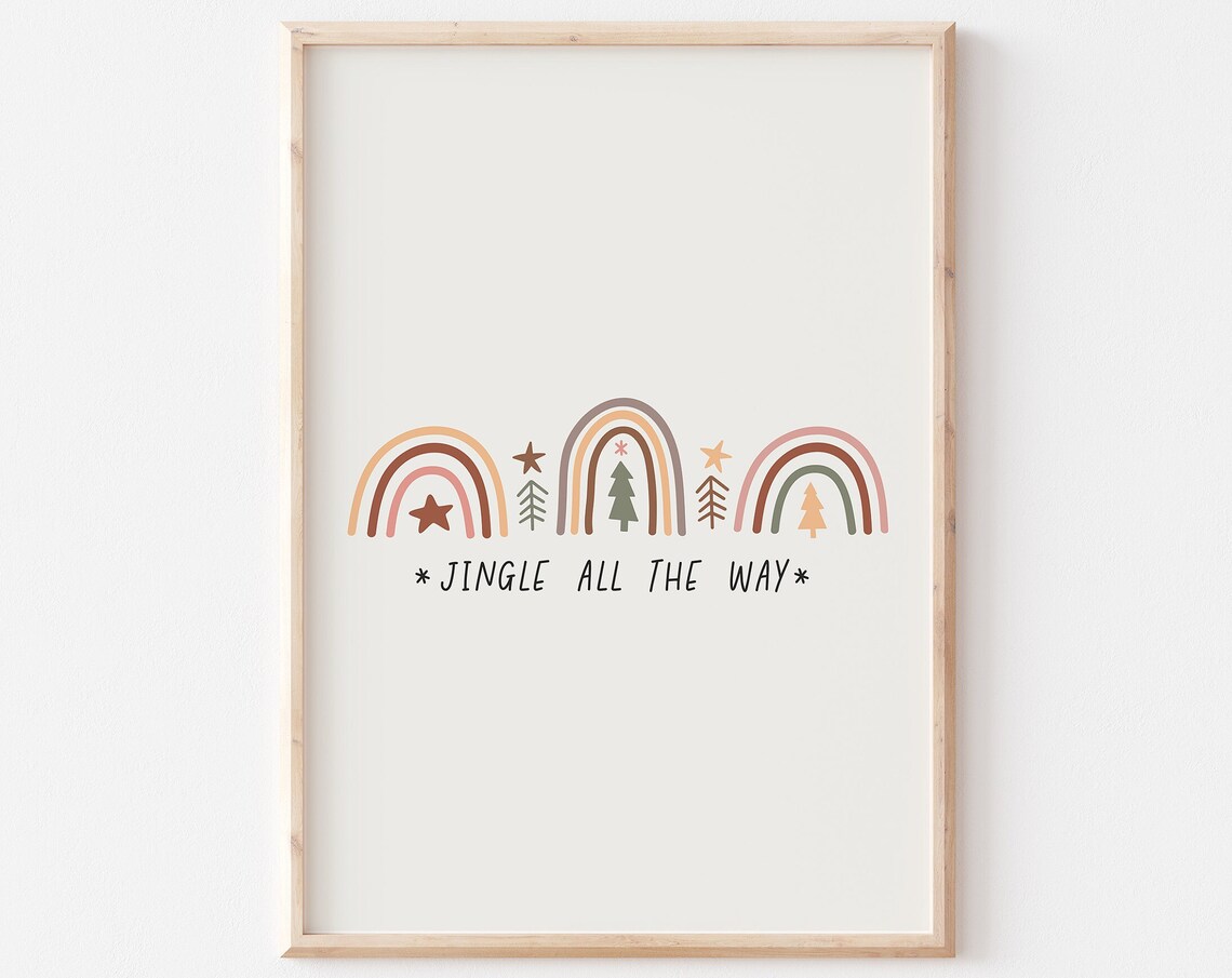 Jingle All The Way Boho Rainbows Christmas Trees Minimalist Poster