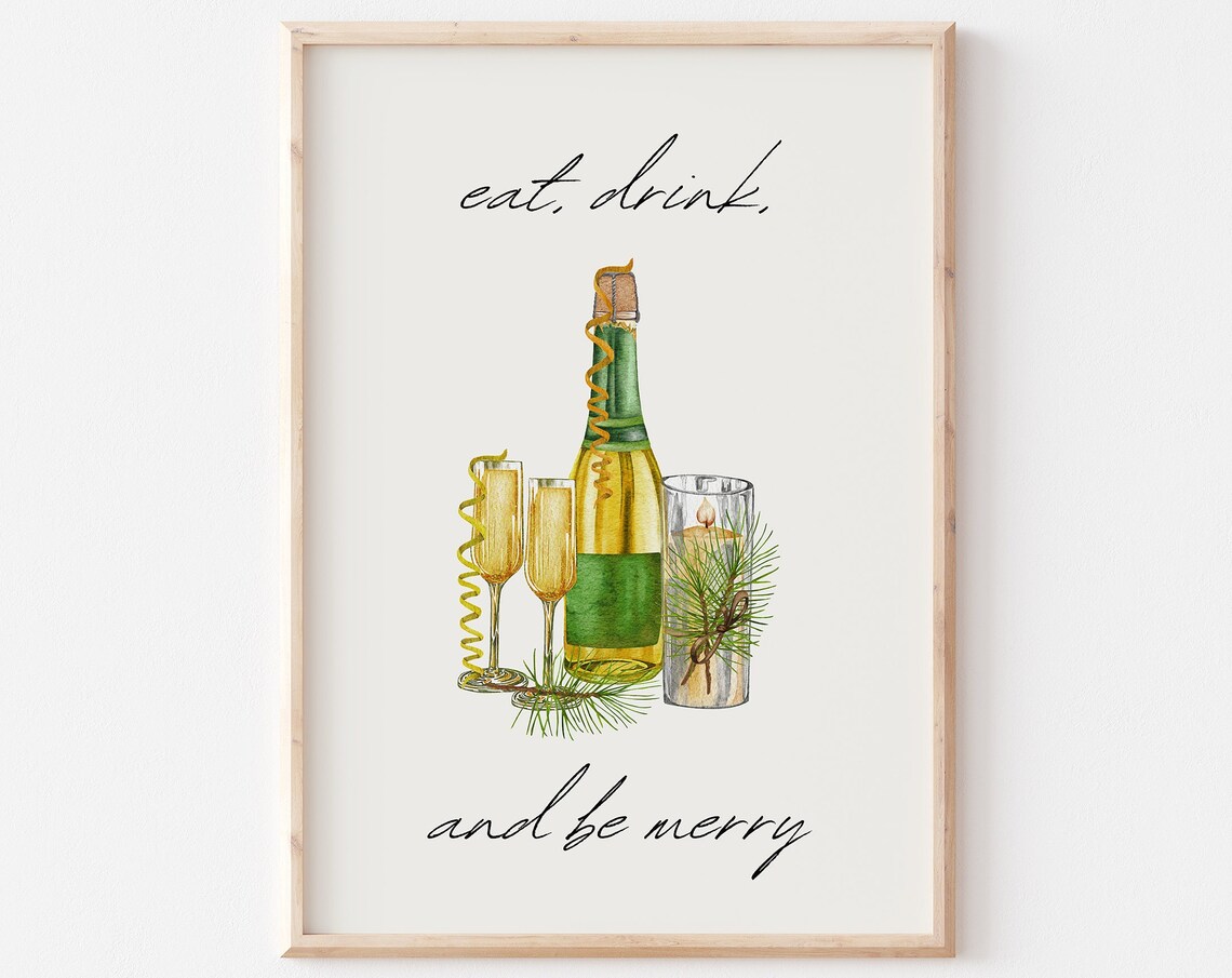 Eat Drink and Be Merry Champagne Candle Holiday Toast Wall Art