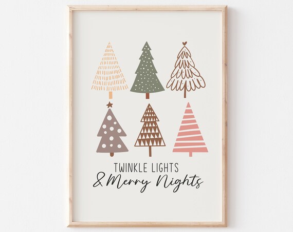 Twinkle Lights And Merry Nights Six Boho Trees Holiday Print