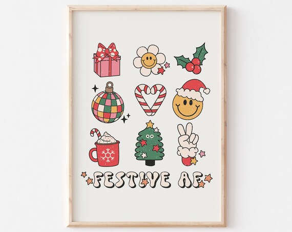 Festive AF Christmas Icons Retro Groovy Holiday Collage Poster