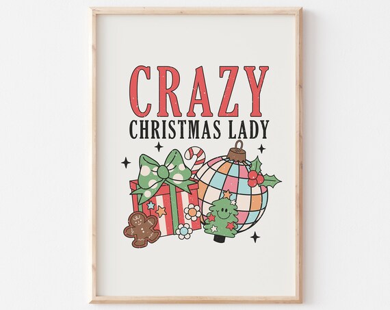 Crazy Christmas Lady Retro Ornaments Gift and Disco Bauble Poster