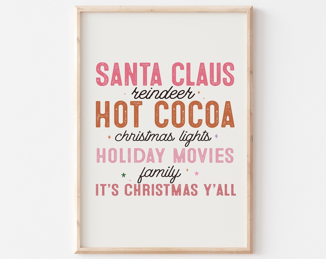 Santa Claus Hot Cocoa Holiday Movies Retro Words List Poster