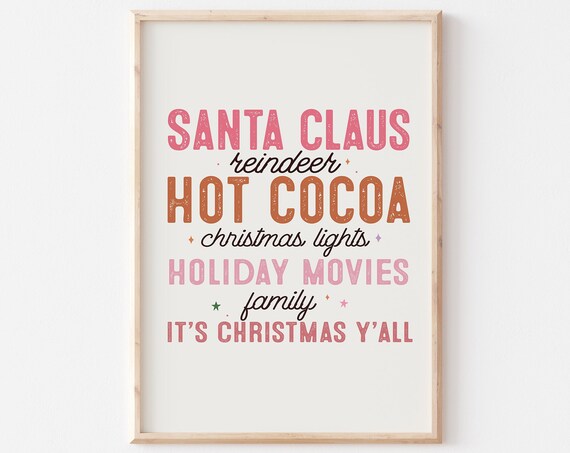 Santa Claus Hot Cocoa Holiday Movies Retro Words List Poster