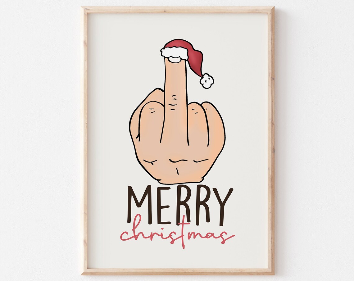 Merry Christmas Middle Finger Santa Hat Sarcastic Holiday Poster