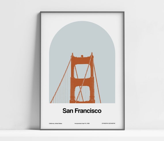 San Francisco Poster San Francisco Ca Print Golden Gate Bridge San Francisco Bay Black White Wall Art Minimalist Custom City Arch Print