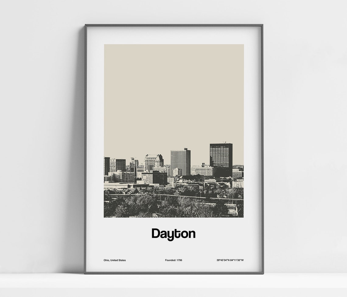 Dayton Ohio Skyline Poster, Minimalist City Print